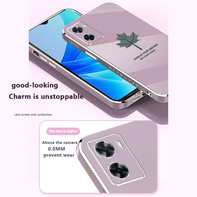 Tokifu For OPPO K10 5G Back Cover + Wrist Strap Fashion Shiny Maple leaf Plating Square Bumper Phone Case Soft TPU Silicone Shockproof Protective Phone Case. 