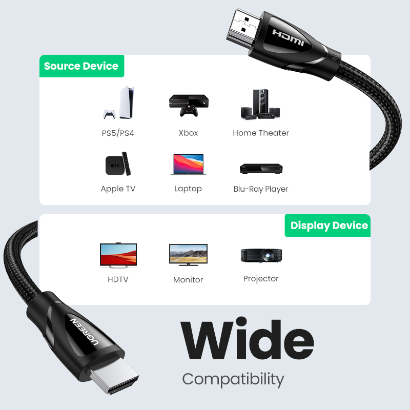 UGREEN 2 Pack 8K HDMI 2.1 Cable, 3.3FT 48Gbps High Speed Braided HDMI Cord 8K 60Hz 4K 120Hz eARC HDR HDCP 2.2 2.3 Compatible with PS5 PS4 Xbox UHD Roku TV Blu-ray Projector. 