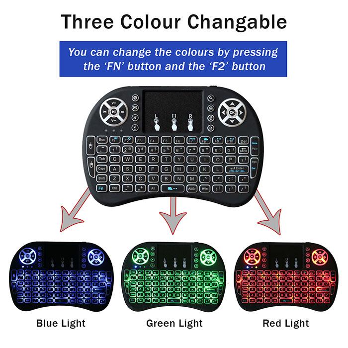 I8-B Wireless Rechargable Backlit Mini Keyboard With Touchpad Mouse - For Android Tv Box / Smart Tv Box - Keyboard - Wireless Keyboard RGB Lighting. 
