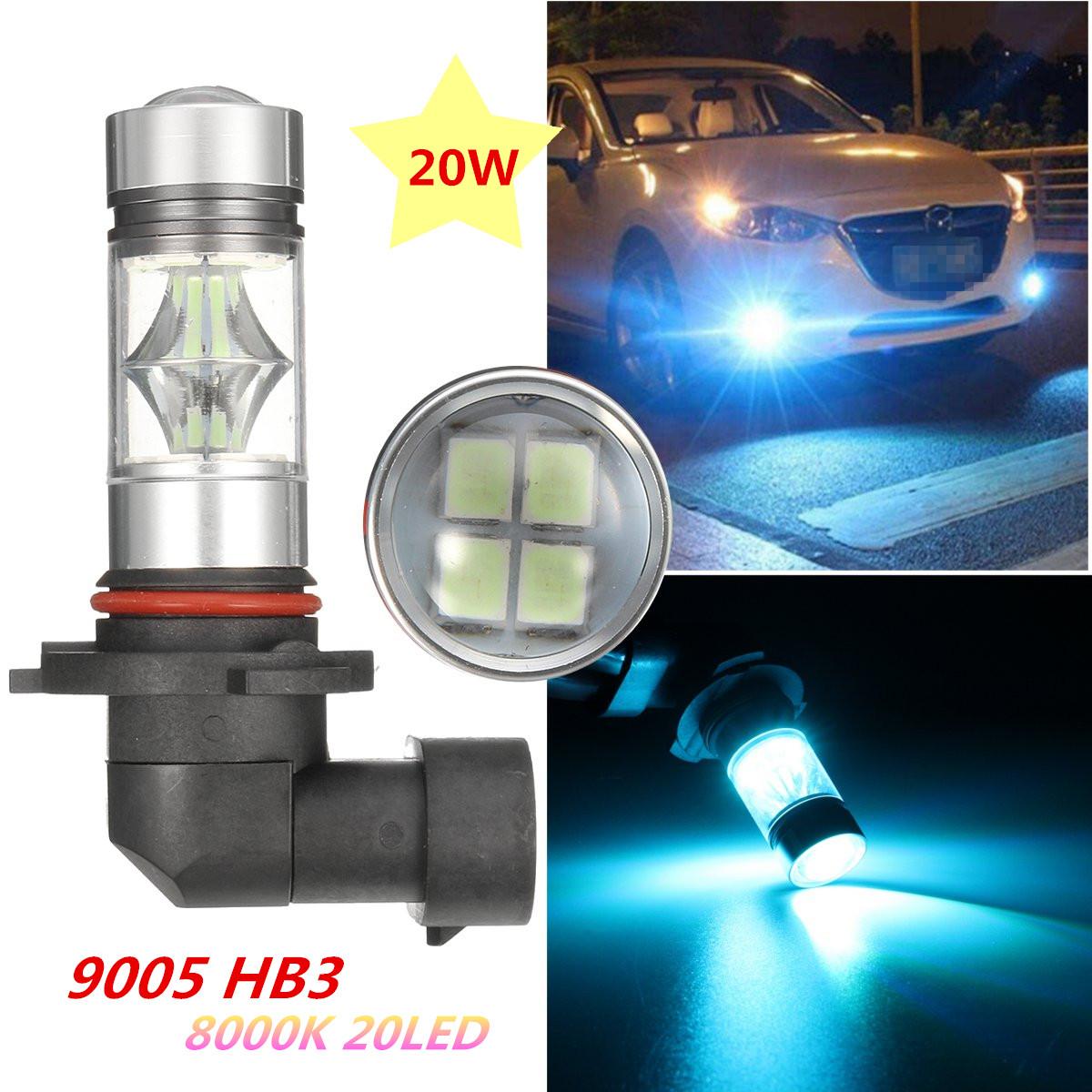 8000K Ice Blue 9005 HB3 Fog Lights 100W LED Samsung 2323 Projector Driving Bulbs -