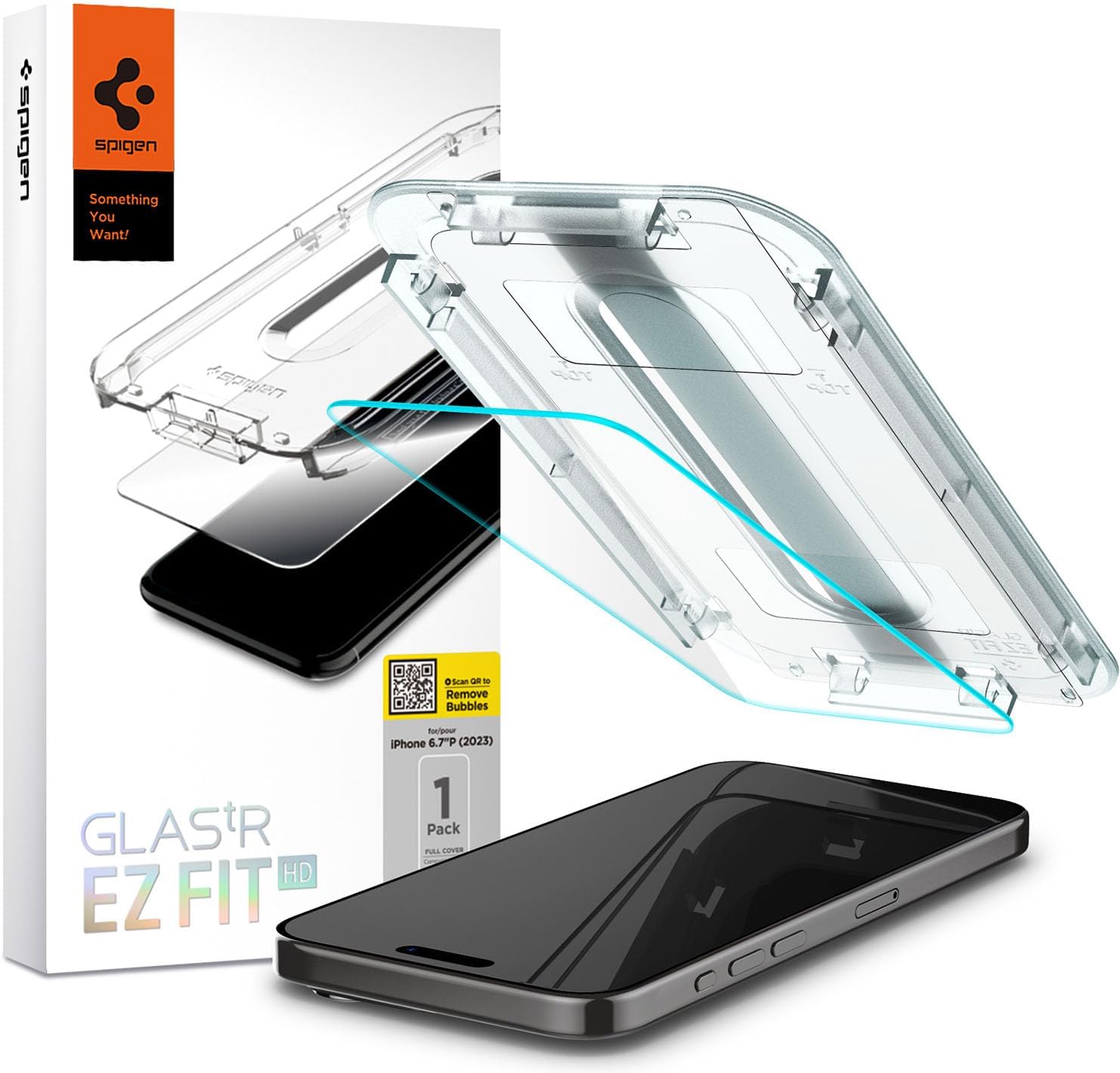 Spigen Tempered Glass Screen Protector [GlasTR EZ FIT] designed Easy Stick Box Full Screen HD Tempered Glass Screen Protector For iPhone 15 Pro Max/ 15 Pro / 15 / 14 Pro Max / 14 Pro /1 4 Plus /14/13 Pro Max/13 Pro/13