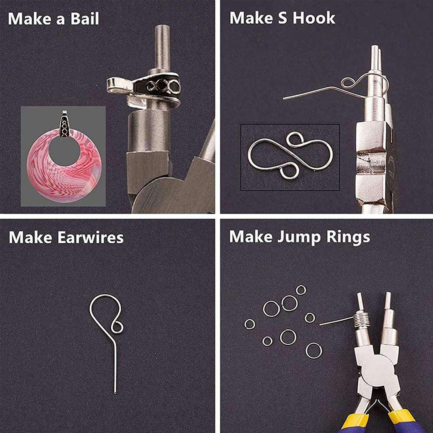 Winding Tool Set with 2Pcs Winding Mandrels and 2Pcs 6 in 1 Pliers for Wrapping Jewelry Wires and Forming Jump. 