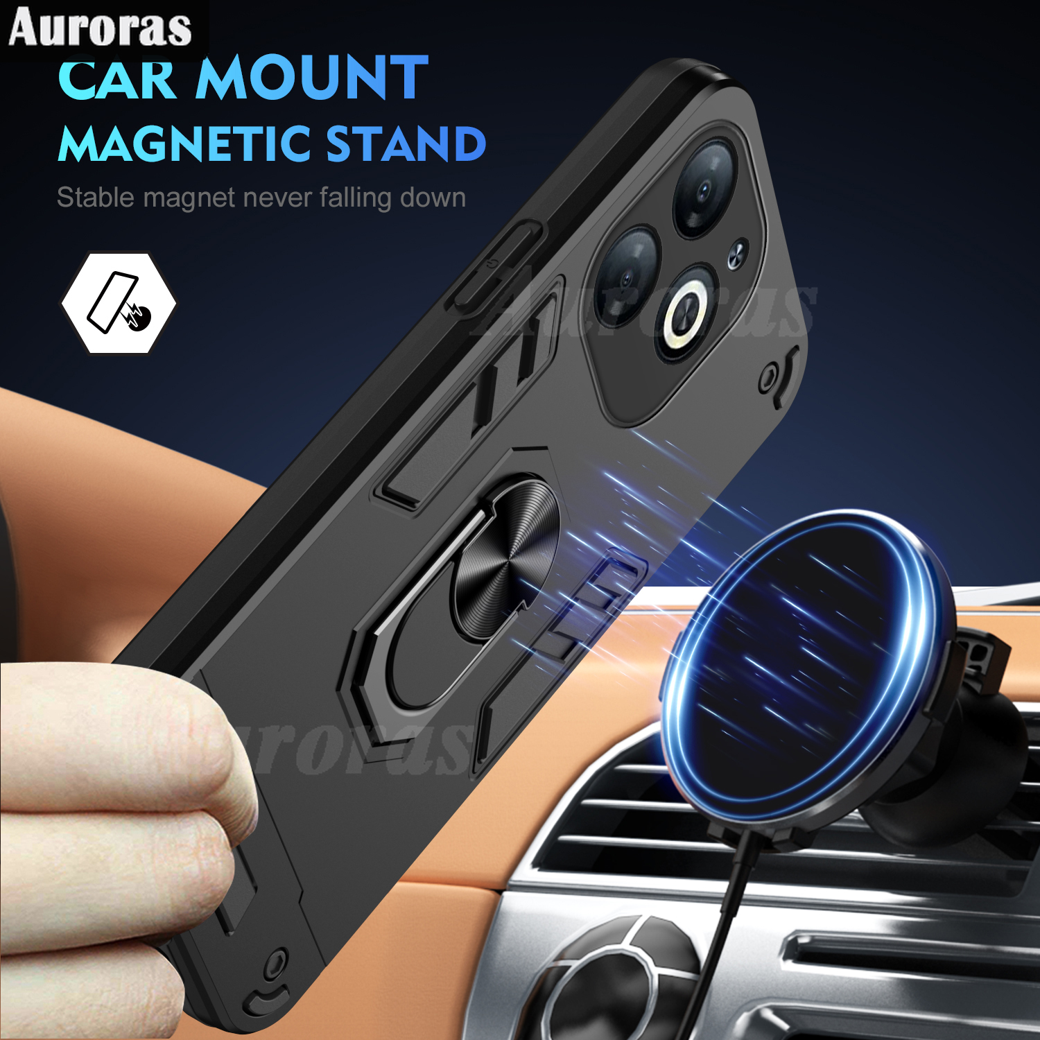 For Tecno Spark 20 20C Phone case Silicone Armor Metal Ring Stand Case Armor Back Protective Shockproof Hard Dual Layer for Tecno Spark 20C 20 Cover Casing HP. 