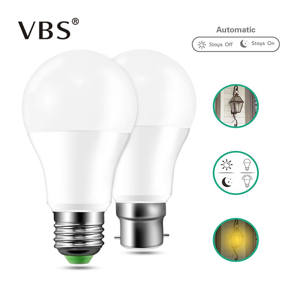 Led Sensor Lamp 220V 110V Dusk to Dawn Light Bulb E27 B22 IP44 Auto ON/OFF with Sensor Smart Light Bulb 10W 15W Day Night Light. 