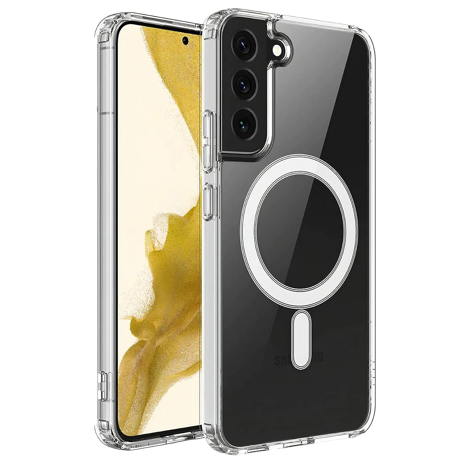For Samsung Galaxy S21 5G MagSafe Compatible Shockproof Transparent Slim Fit Wireless Charging supported Frosted Border Phone Back Case Mobile Cover-E_Store