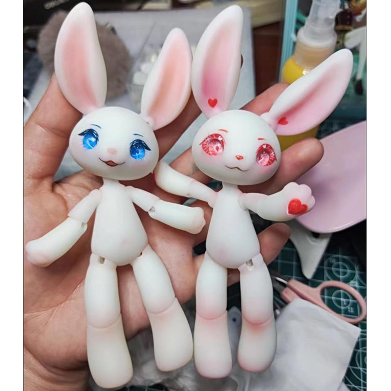 New 14.5cm Height 3D Printed Resin Rabbit Doll Pet Multi Joint Movable 1/12 Bjd Girl Dress Up Toy. 