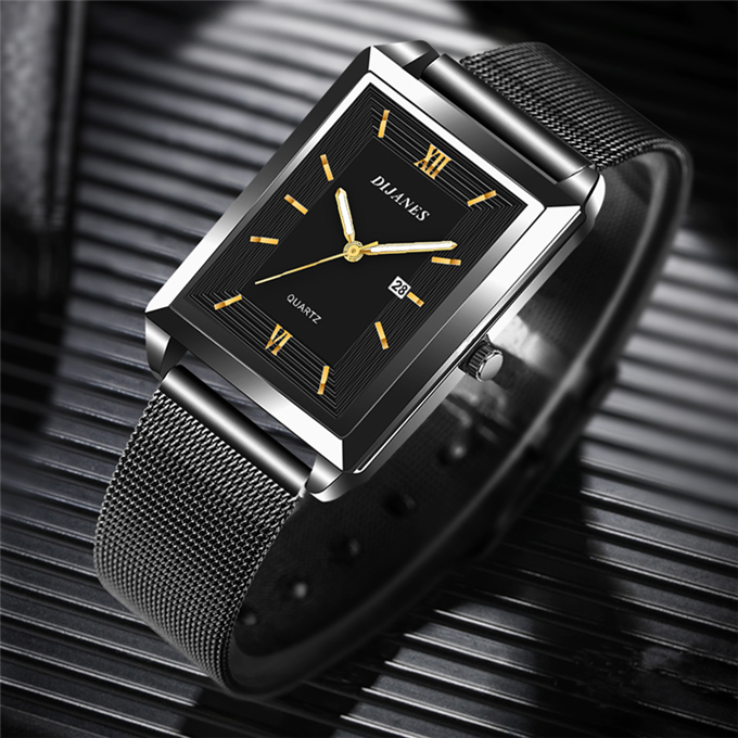Fashion Mens Business Watches Men Rectangle Stainless Steel Mesh