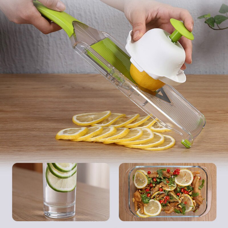 Adjustable Manual Fruit Slicer Fruit V Slicer Vegetable Julienne Cutter Lemon Slicing Tool With 4 Blade Kitchen Tool-Black. 