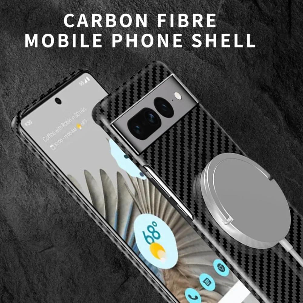 2023New Luxury Carbon Fiber Texture Pattern Magnetic Ultra Slim Case For Google Pixel 7 Pro Matte MagSafe Ring Armor Cover Coque. 