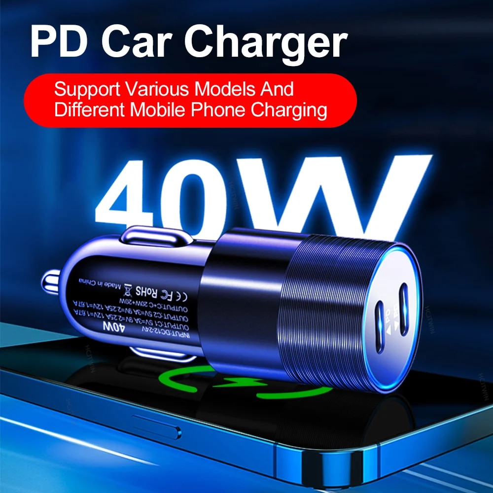68W Dual USB Type C Car Charger Metal Auto PD Charger Adapter Fast Charging USB C Charger For CellPhone in Car For iPhone 13 12. 