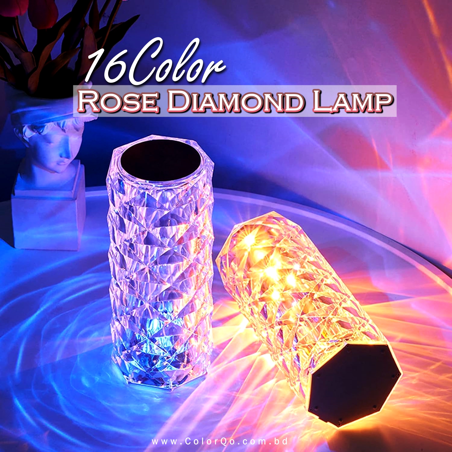 16 Color Crystal Lamp LED Night Light, Crystal Rose Diamond Table Lamp Touch Control, USB Rechargeable Bedside Lamps Romantic Lighting for for Kids Bedroom,College Dorm,Party Dinner