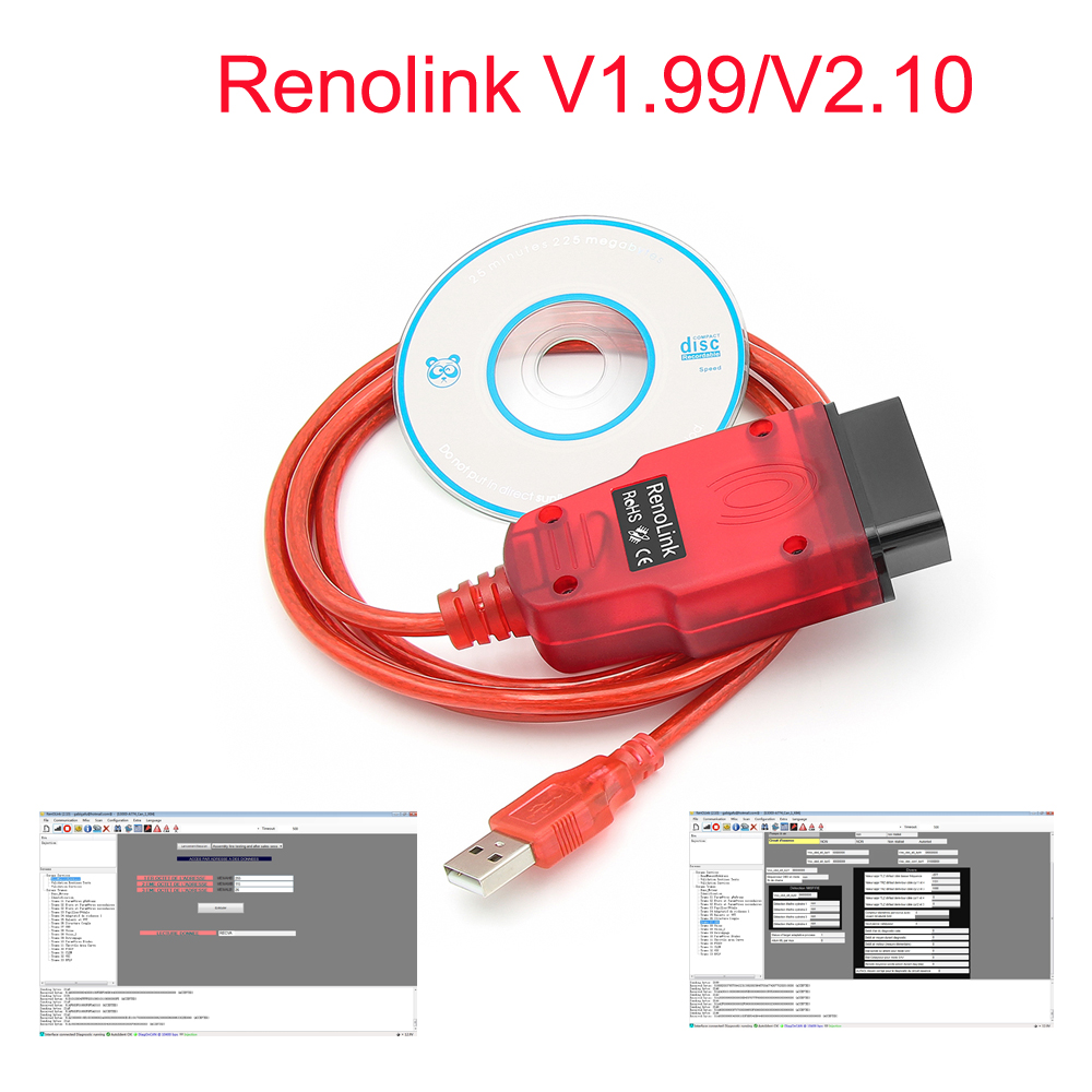 Renolink V2.10 OBD2 Diagnostic Cable Tools Airbag ECM UCH Key Code ECU Reset Programmer USB Interface for Renault