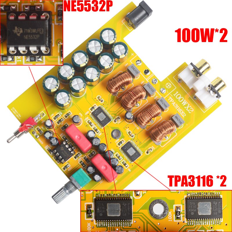Audio BA100 HiFi Class D Audio Digital Power Amplifier NE5532P TPA3116 Advanced 2*100W Mini Aluminum Enclosure amp - AMP and DC24V. 
