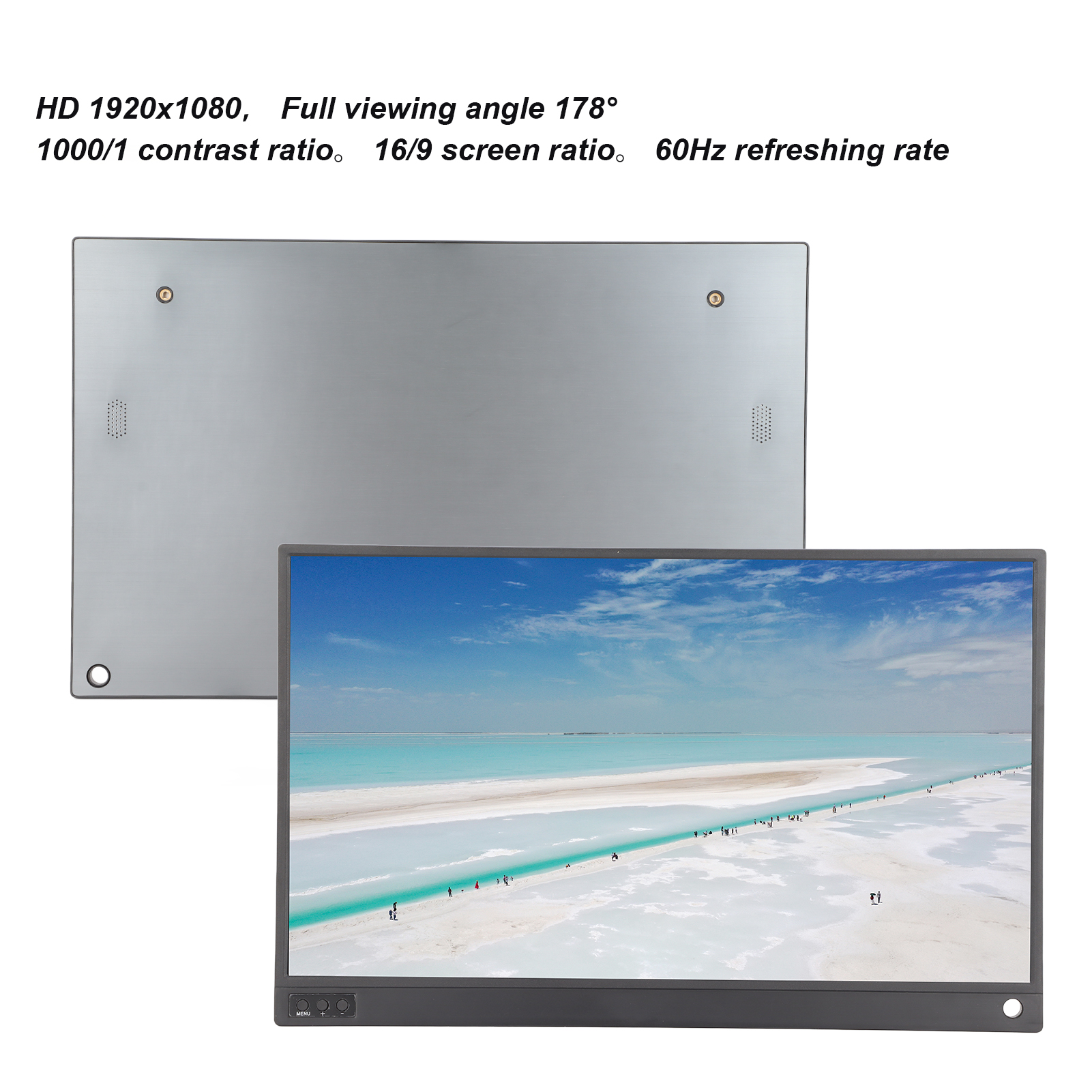 Monitor 15.6in HD 1080P 3 In 1 Display Built In Speakers USB C External Monitor. 