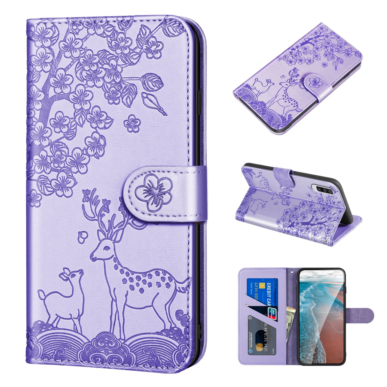 For Samsung Galaxy A50 Sika Deer Embossing Pattern Horizontal Flip PU Leather Case with Holder & Card Slot & Wallet & Photo Frame