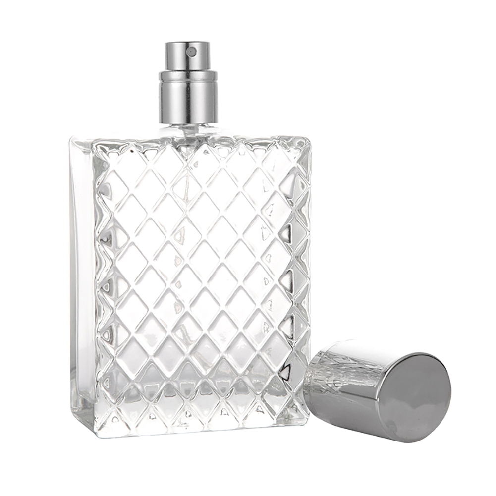 100ml Square Grids Portable Clear Travel Refillable Perfume Glass Empty Bottle. 