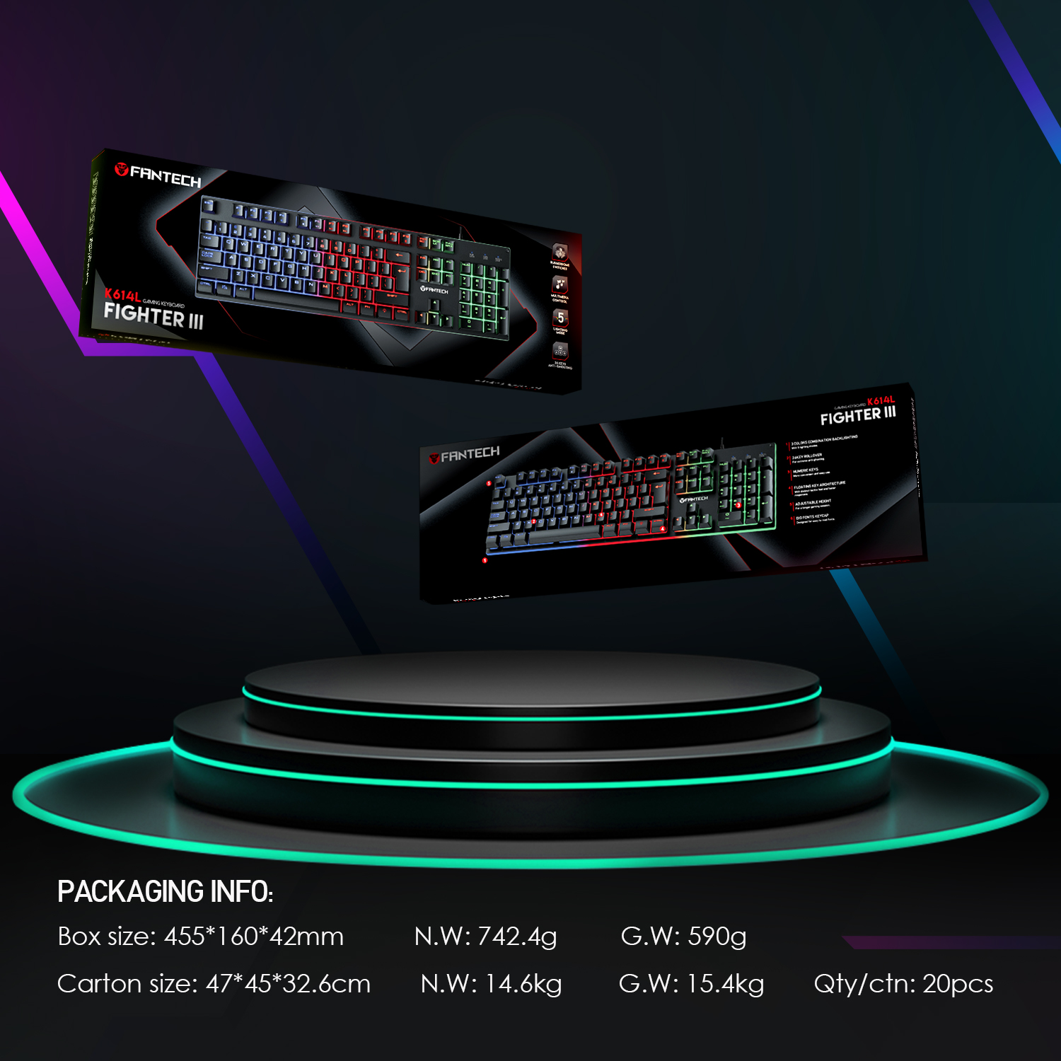 FANTECH K614L Fighter III RGB Membrane Gaming Keyboards 26 Keys & Anti-ghosting 104 Keys For Gaming Game. 