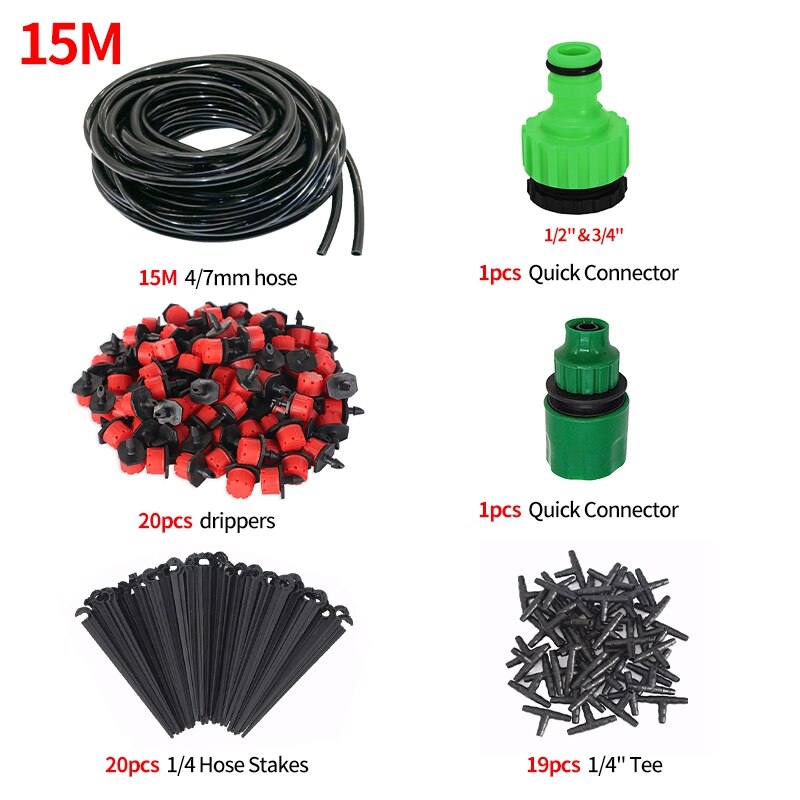 5M-25M Greenhouse Drip Irrigation System 4/7'' Hose Automatic Drip Irrigation Watering Kits Adjustable Dripper Garden Hose. 