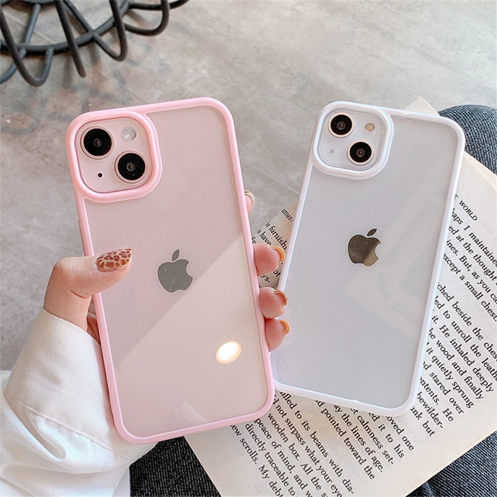 Candy Color Border Shockproof Silicone Phone Case for iPhone 14Pro Max 11 12 13 Clear Transparent Protection Back Cover. 