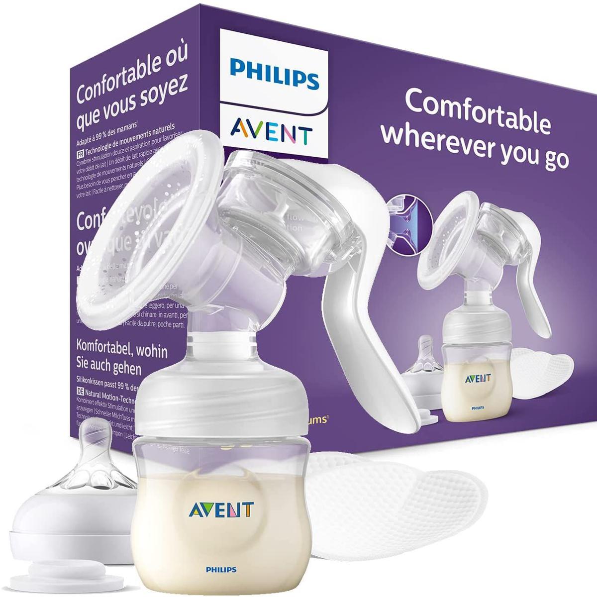 Philips Avent Comfort Manual Breast pump, Natural Motion technology, combines suction and nipple stimulation, soft cushion adapts to all size, SCF430/01. 