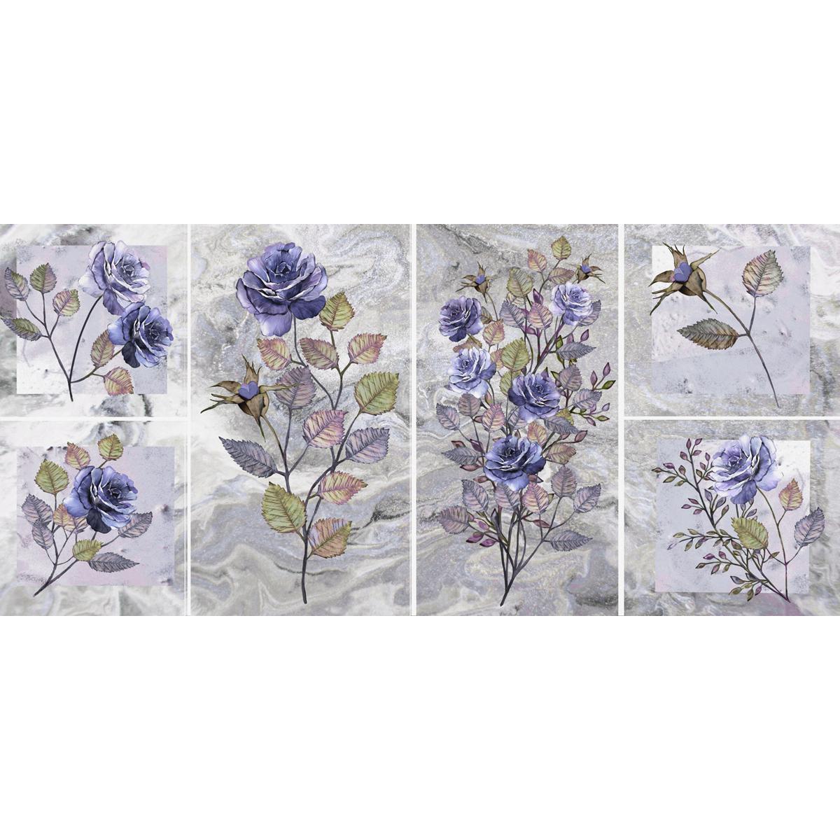 CNVS-633  72″ inch x 36″ inch   Different Textures And Colors Blue Roses On Grey Background