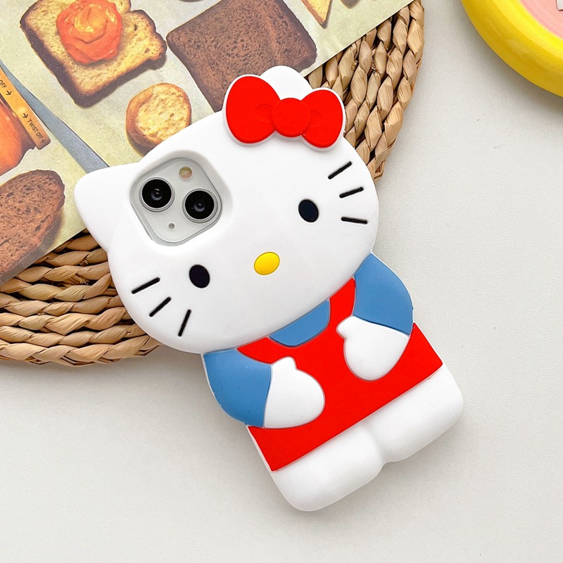 Sanrio Hello Kitty Cartoon 3D Bow Phone Case For iPhone 15 14 13 Pro Max 11 12 13 Pro MINI XR XS MAX Y2K Anti Fall Silicone Case