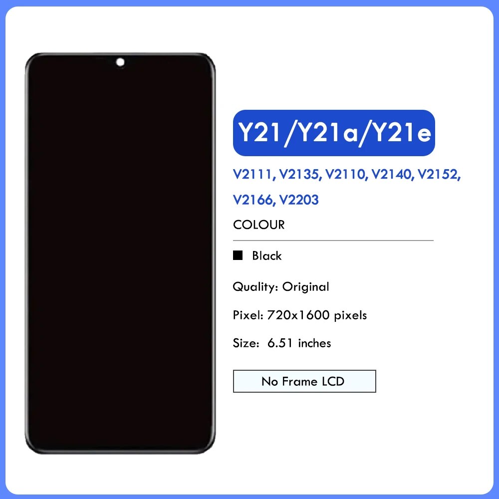 100% Test For Vivo Y01 Y02s Y21a Y21G Y21T Y21E LCD Display Touch Screen Digitizer Replacement For Vivo Y21 V2111 Y21S V2110 LCD. 