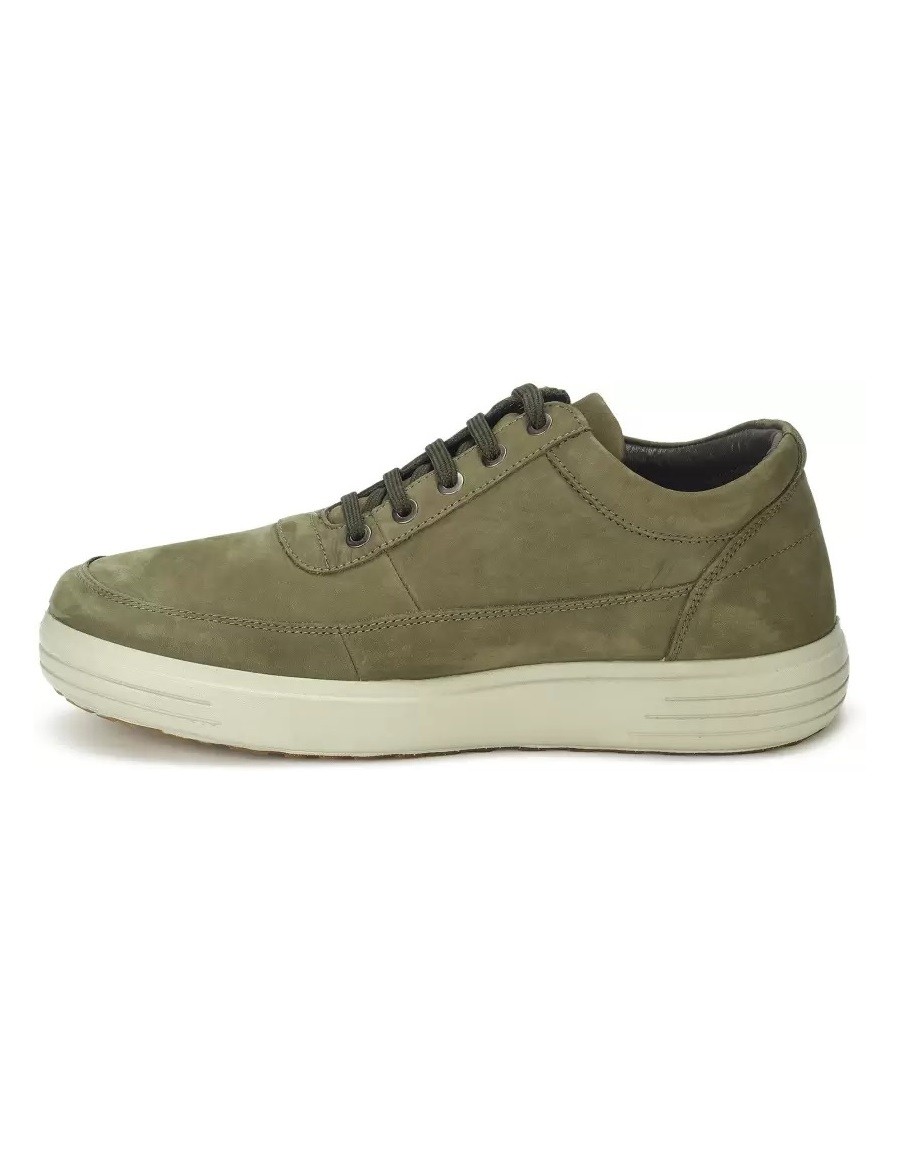 Woodland Men Nubuck Leather Sneakers - 3237119 Olive Green - Shoes. 