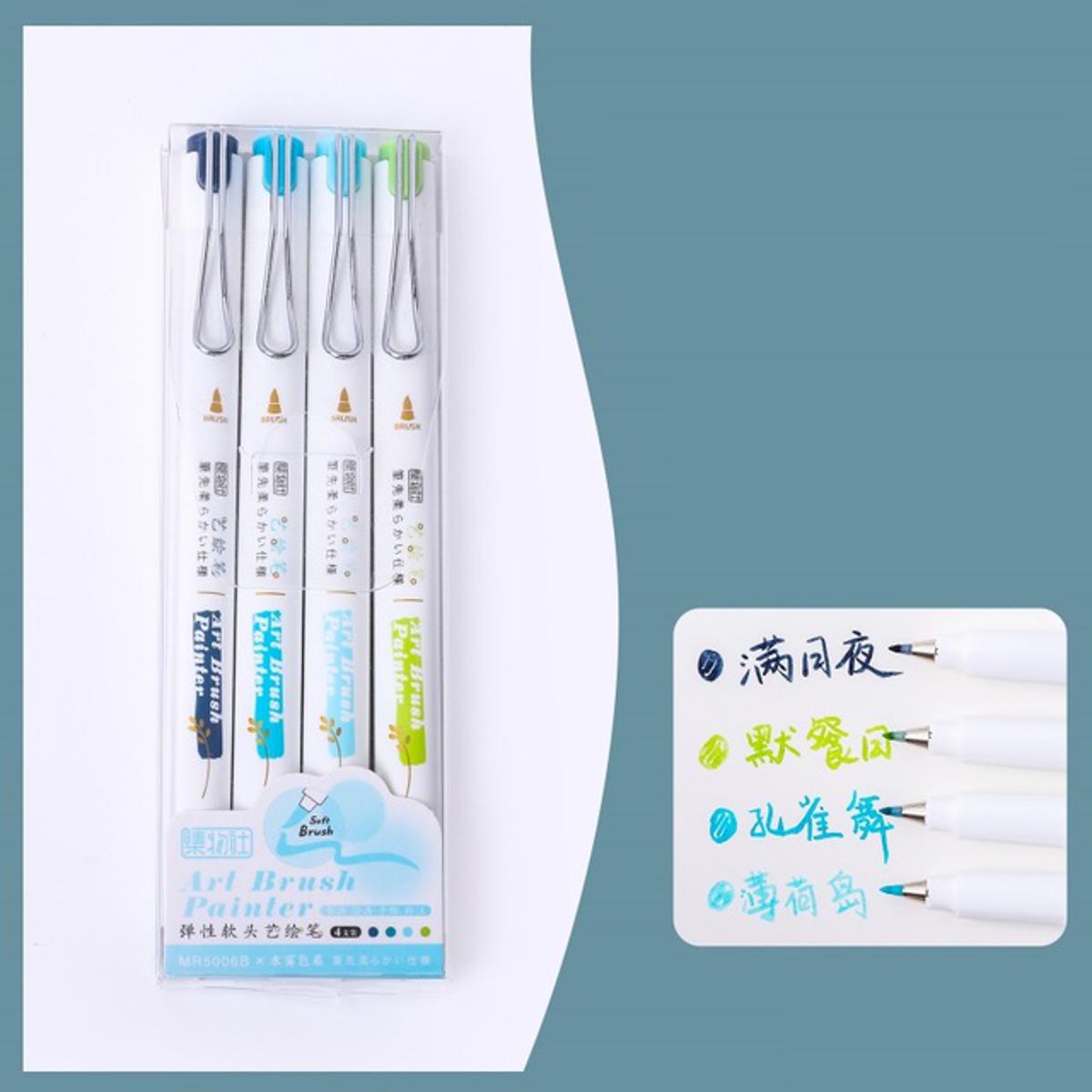 4pcs Soft Tip Art Brush Painter Pens Set Four Season Color Highlighter Marker Pen for Drawing Calligraphy Diary School A6278