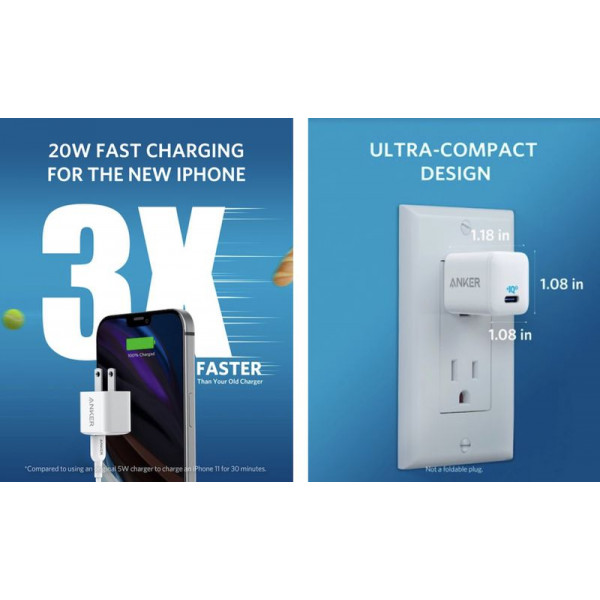 Anker 20W A2633 PowerPort III Nano 20w, PIQ 3.0 Compact Fast Charger Adapter, PowerPort III Nano USB C Wall Charger for iPhone 11/11 Pro/11 Pro Max/XR/XS/X, Galaxy S10/S9,Pixel 3/2, iPad Pro,Nintendo Switch and More. 