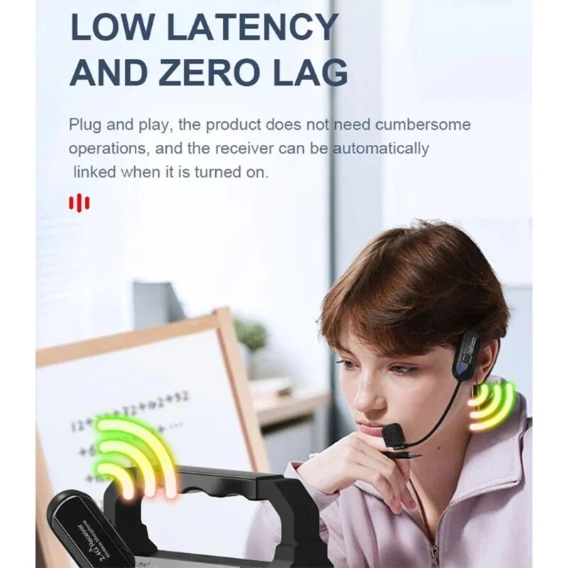 2.4G Head Mounted Wireless Lavalier Microphone Set Transmitter Receiver for Amplifier Voice Speaker Teaching Tours Guide. 