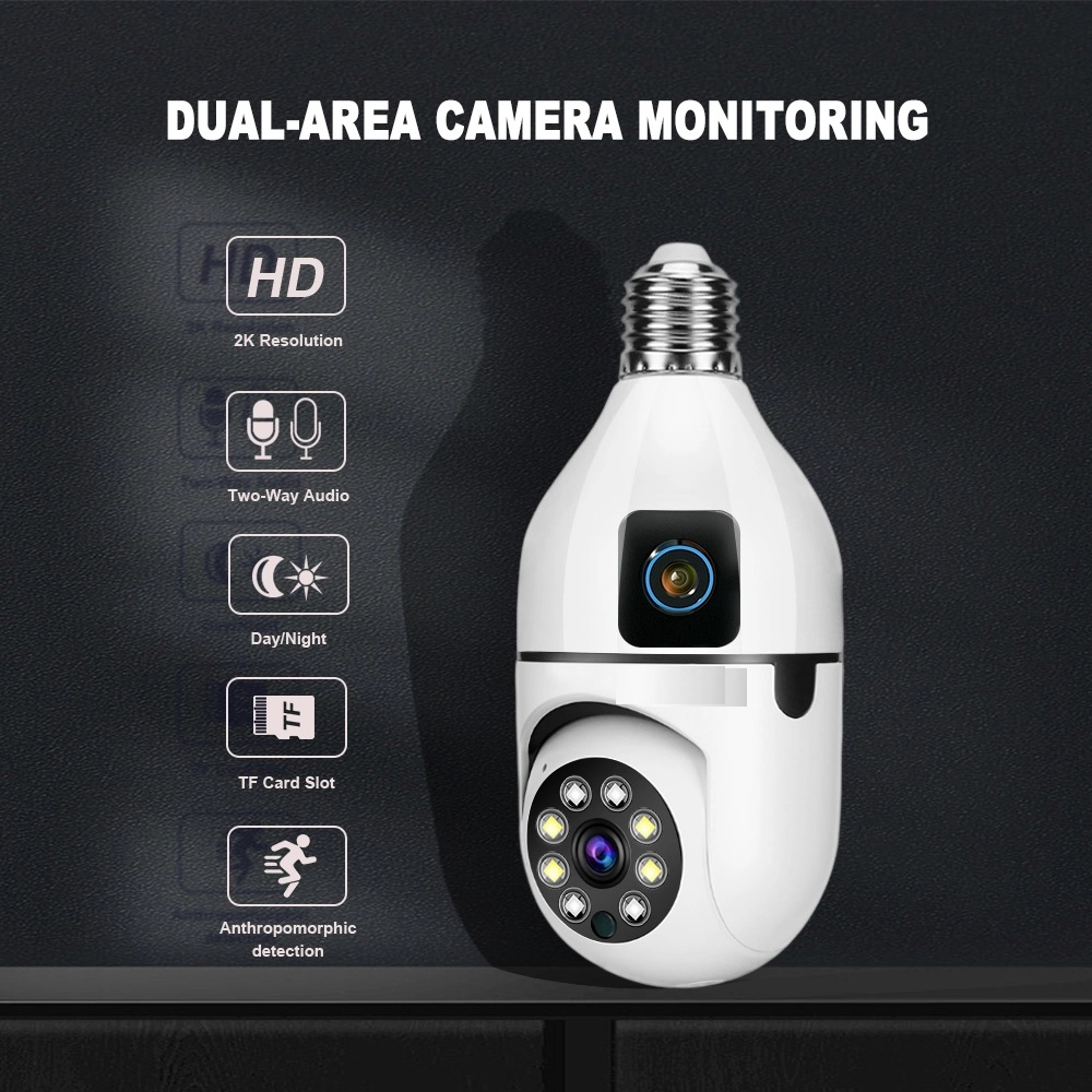 SUPER CLEAR VIDEO V380 Pro Dual Lens Dual Screen E27 Bulb Camera Two Ways Audio Color Night Vision Smart Home Security Wireless WIFI Indoor Camera. 