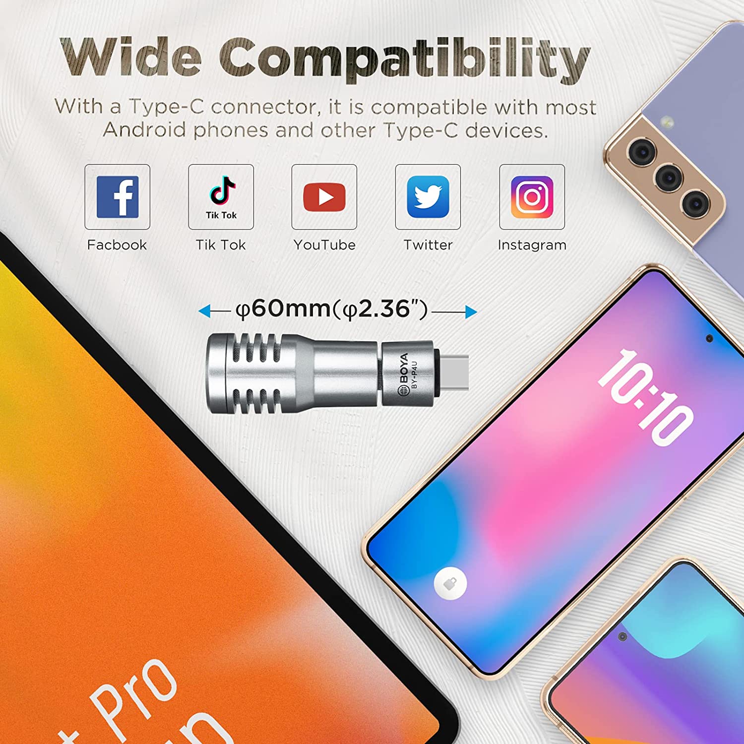 BOYA BY-P4U Omnidirectional Condenser Plug and Play Microphone Type-C Mini Mic for Android Smartphone Tablets Vlog Broadcast. 