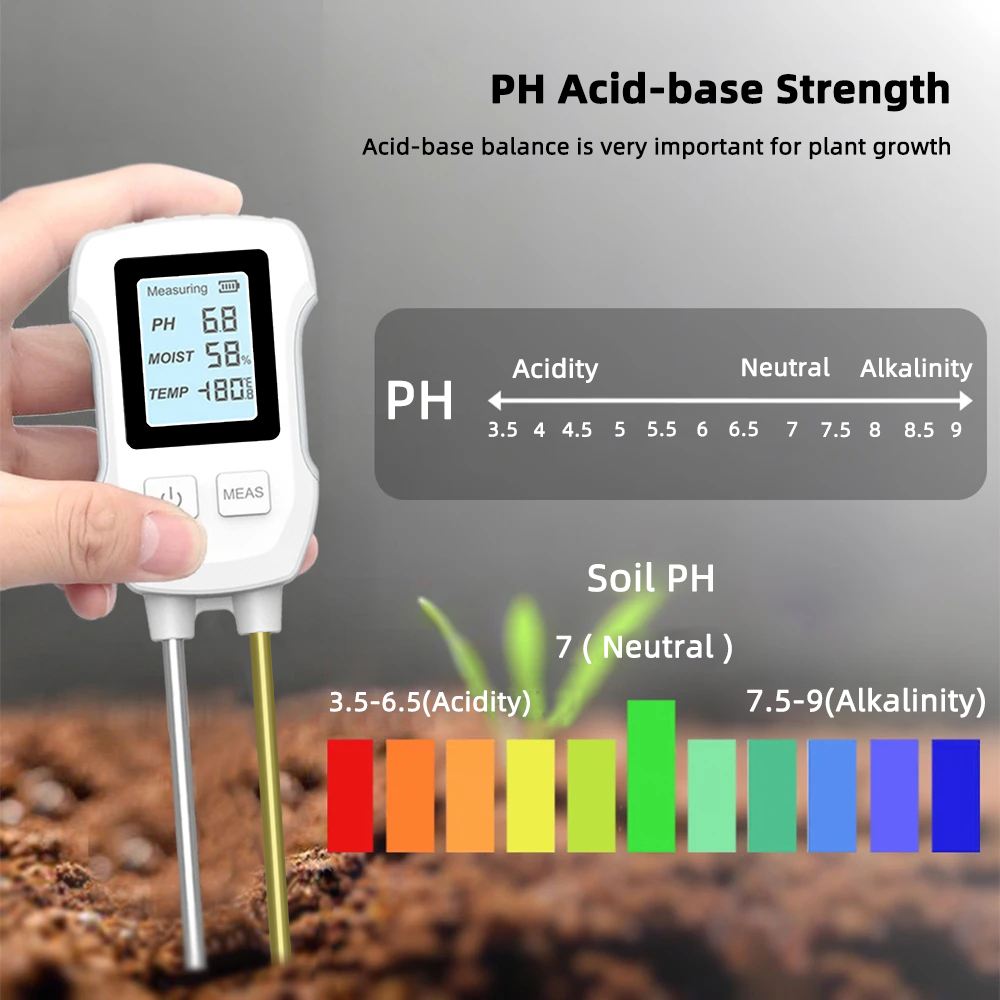 YIERYI Soil pH Meter, 3-in-1 Digital Soil pH/Soil Moisture/Temperature Meter Double Probe High-Precision Soil Tester with Backlight for Garden, Lawn, Vegetable Orchard. 