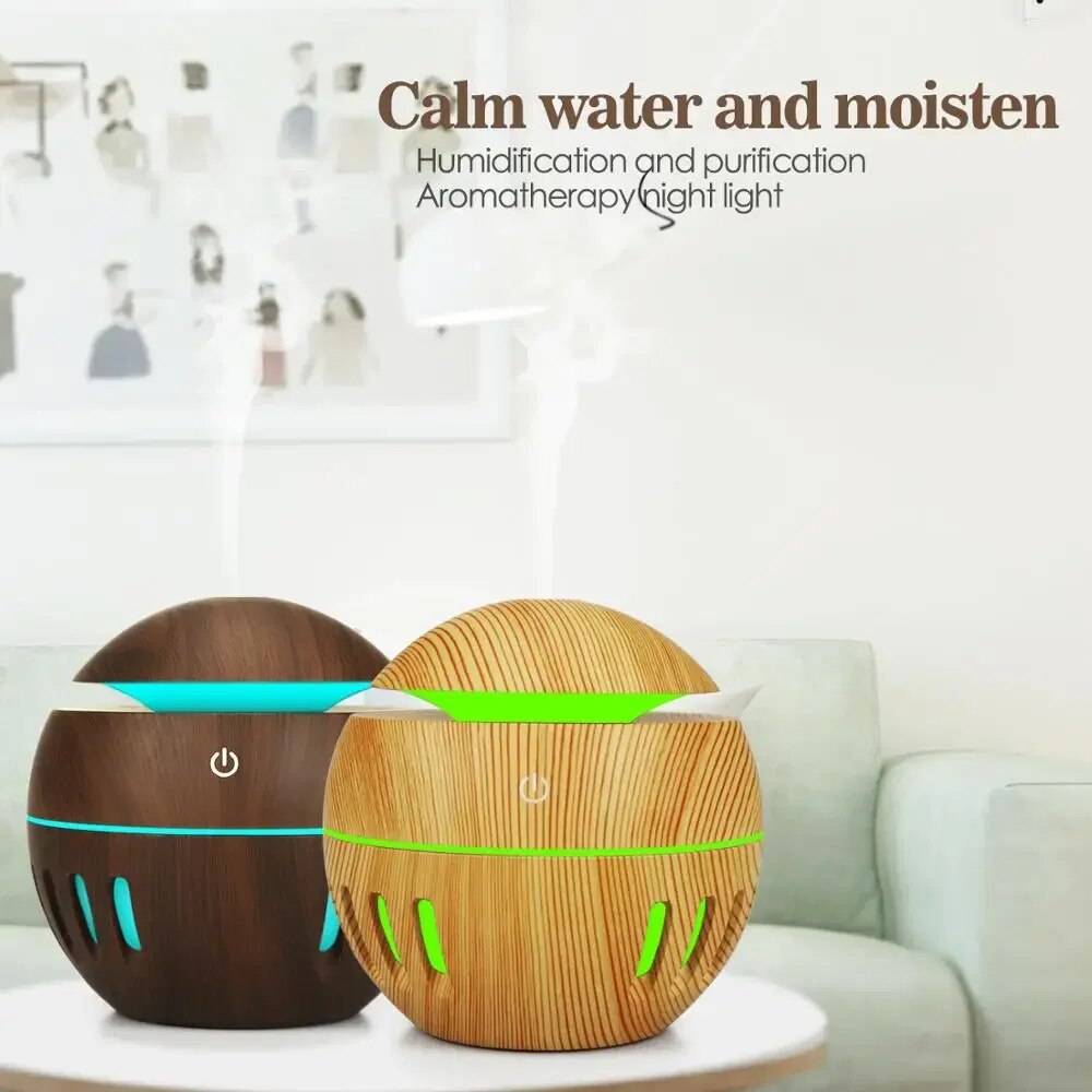 Aroma Diffuser Ultrasonic Air Humidifier Aromatherapy Mist Maker Cool air Light Wood With LED Lights For Home Office Sleep. 