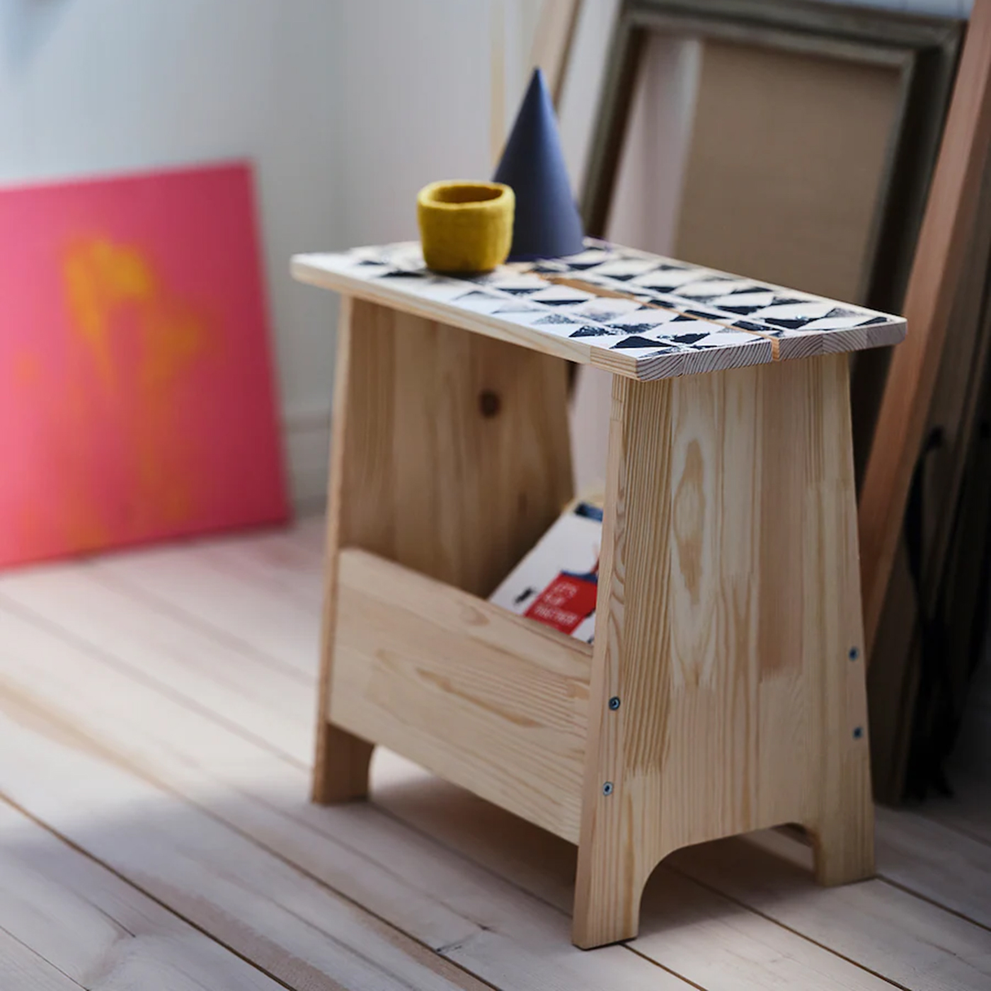 PERJOHAN Stool with storage, pine Melamine Laminated Board (Standard Size). 