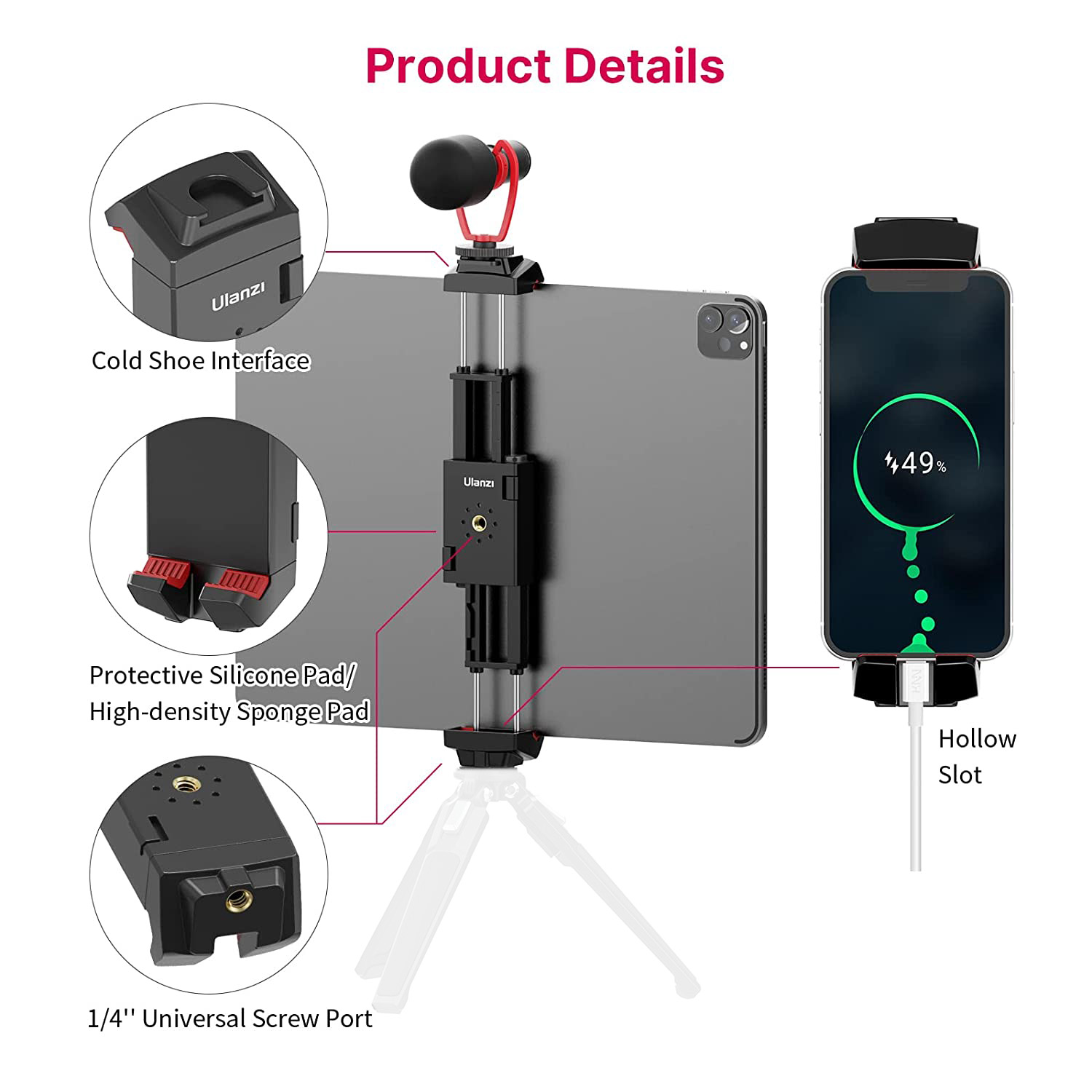Ulanzi ST-29 Tripod Mount Universal for Tablet and Phone Holder With Cold Shoe Support Horizontal and Vertical Shooting. 