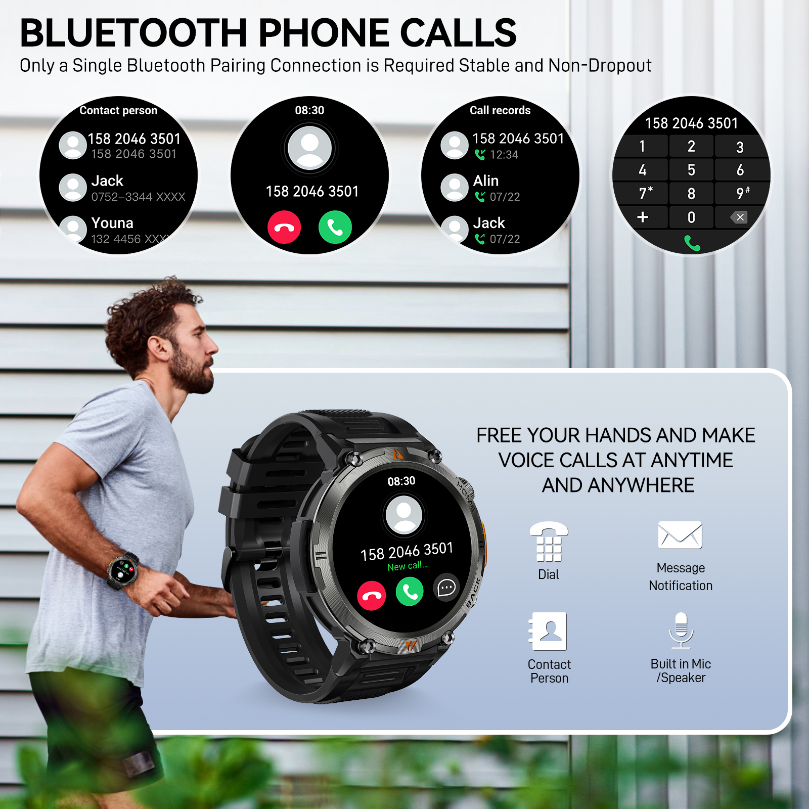 EIGIIS KE3 Bluetooth Call Smart Watch Men Full Touch Screen Health Monitor Clock With Flashlight Men SmartWatch For IOS Android. 