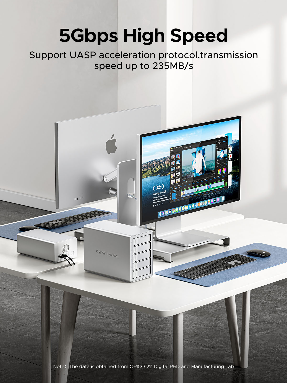 ORICO 3.5" Daisy Chain Type-C 10Gbps HDD Docking Station Support RAID 150W Power for Apple device 5Bay DAS Studio Series. 