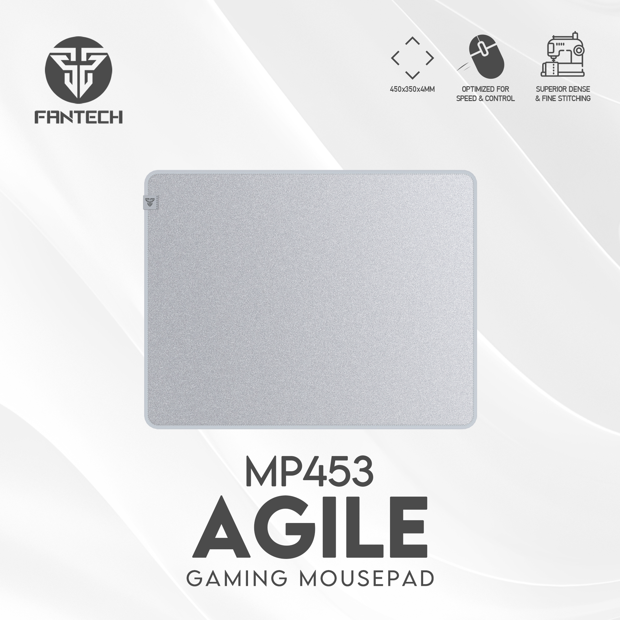FANTECH AGILE MP453 MOUSE PAD SPEEDSILK Surface, Non-Friction Impacting Water-Resistant Coating Anti-Fray Edge Stitching Anti-slip base