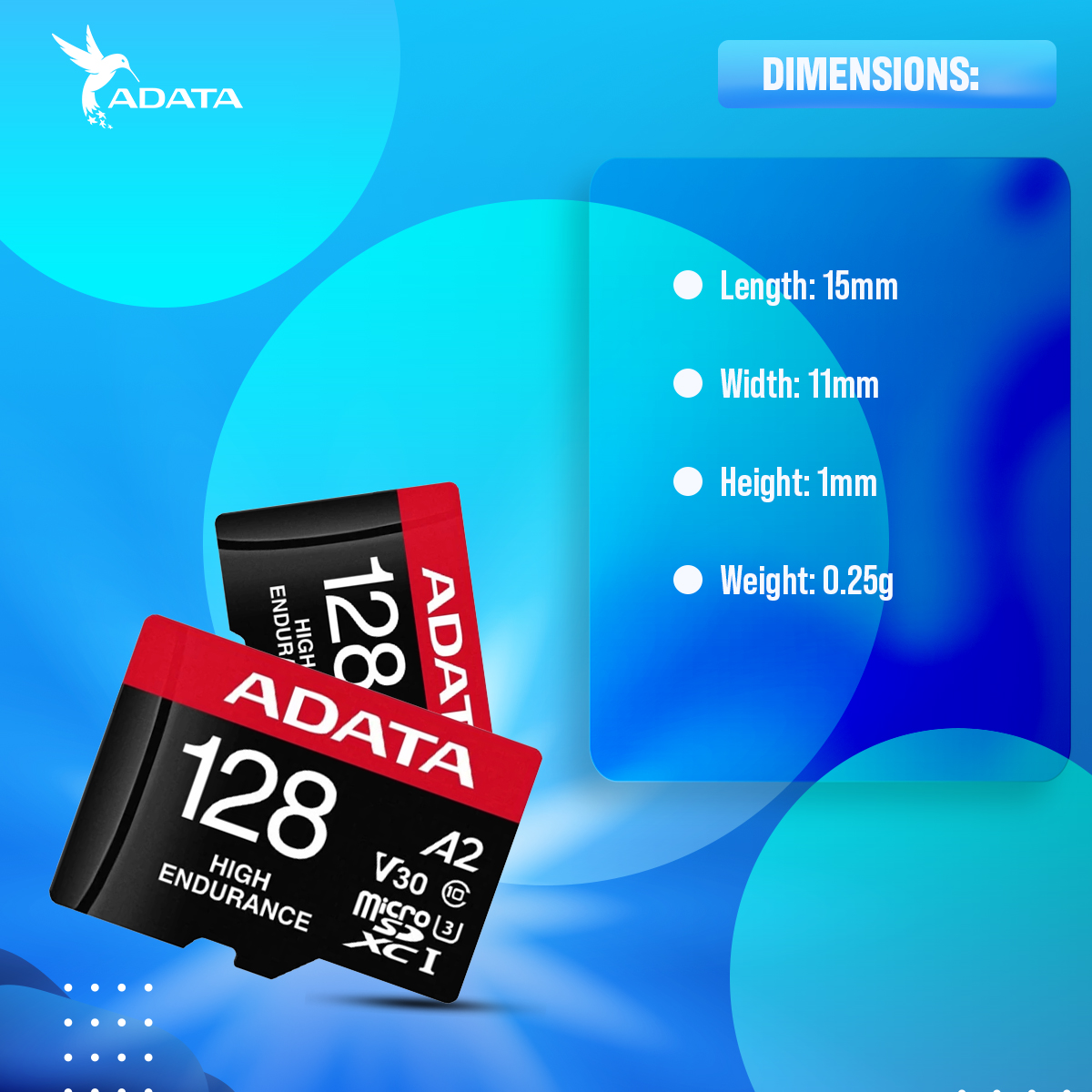 ADATA High Endurance 128GB microSDXC/SDHC UHS-I Memory Card for Surveillance Camera with UHS-I and V30 Compliant and A2 qualified. 