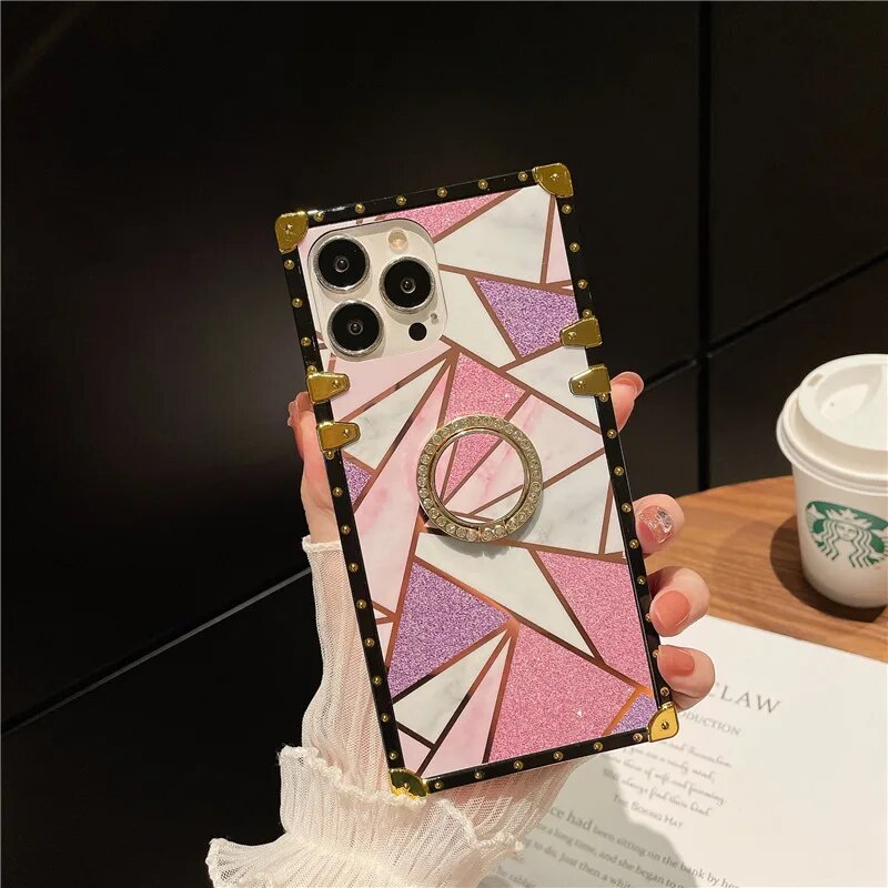 Luxury Diamond Bling Marble Square Phone Case For Samsung J2 J4 J6 Prime A50 A70 A10S A20S A30S A40 M21 M31 M12 A01 M32 A13 Lite. 