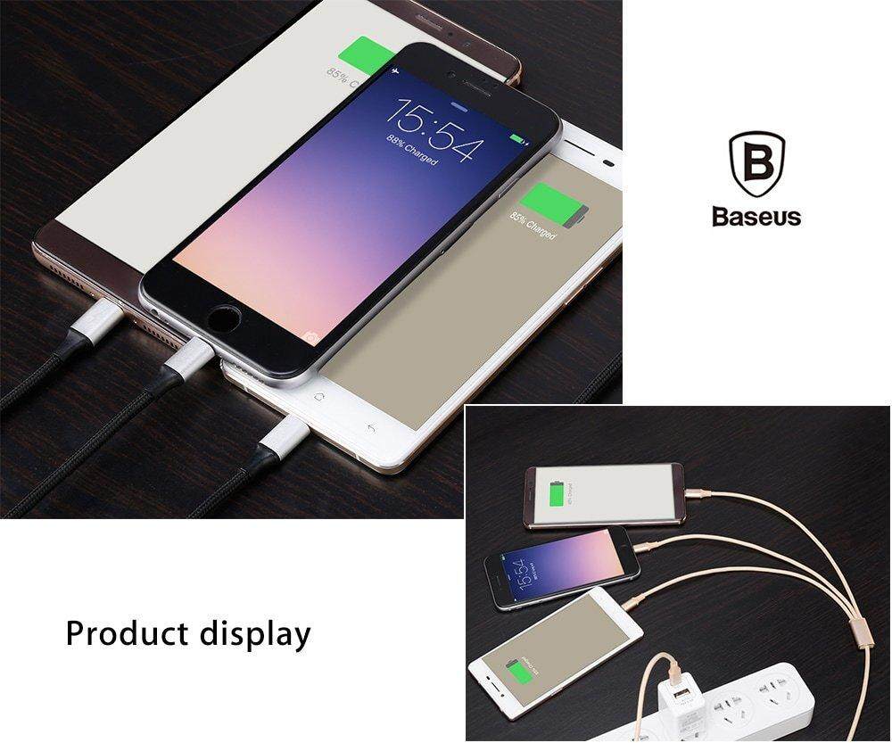 Baseus Rapid Series 3A 3 in 1 Type-C + 8 Pin + Micro USB Cable Type-C Output 1.2M Baseus Rapid Series 3A 3 in 1 Type-C + 8 Pin + Micro USB Cable Type-C Output 1.2M