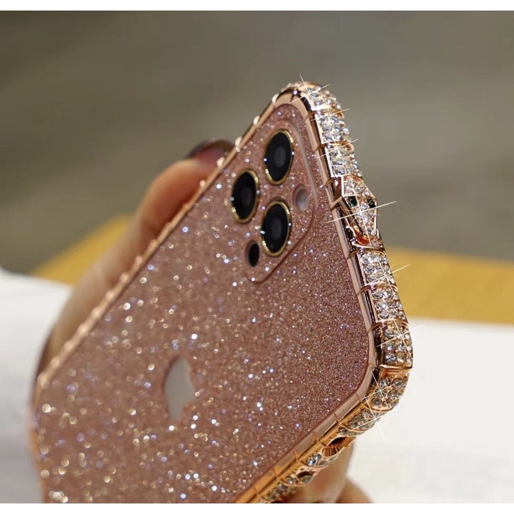 ON STOCK iPhone 13 pro max Bling Casing With Bling Back Sticker 12 mini 11 pro max xs max xr x 6 7 8 plus Luxury Swarovski Diamond Glitter Crystal Metal Frame Border Sequins Mobile Cell Phone Casing Cover Case Shell Cases With Back Bling Sticker. 