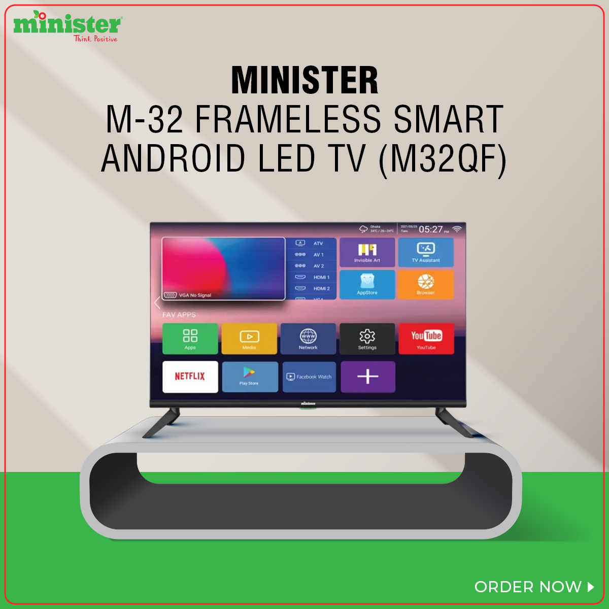 MINISTER M-32 FRAMELESS SMART ANDROID LED TV (M32QF). 