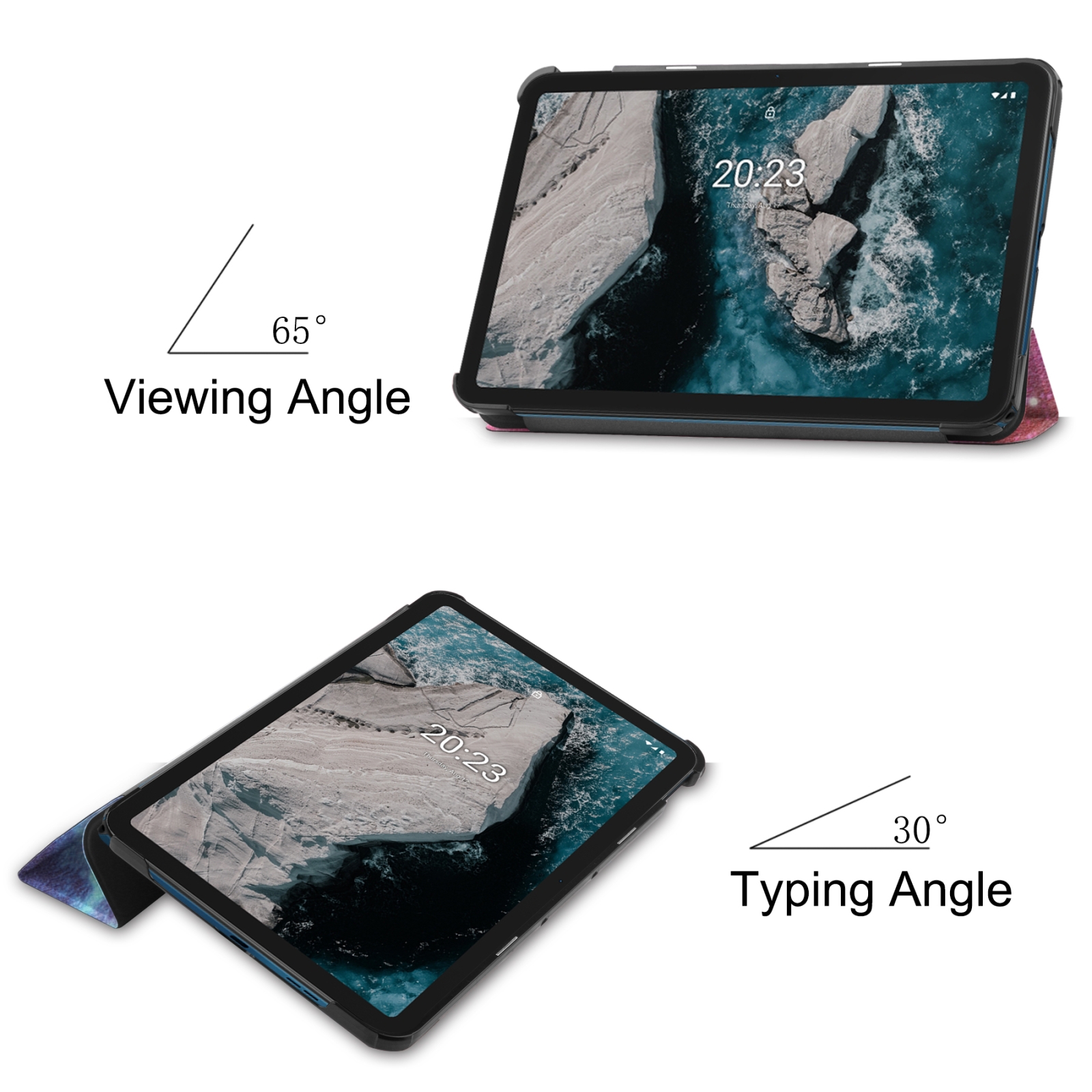 For Nokia T20 Painted Leather Tablet Case with 3-Fold Holder. 