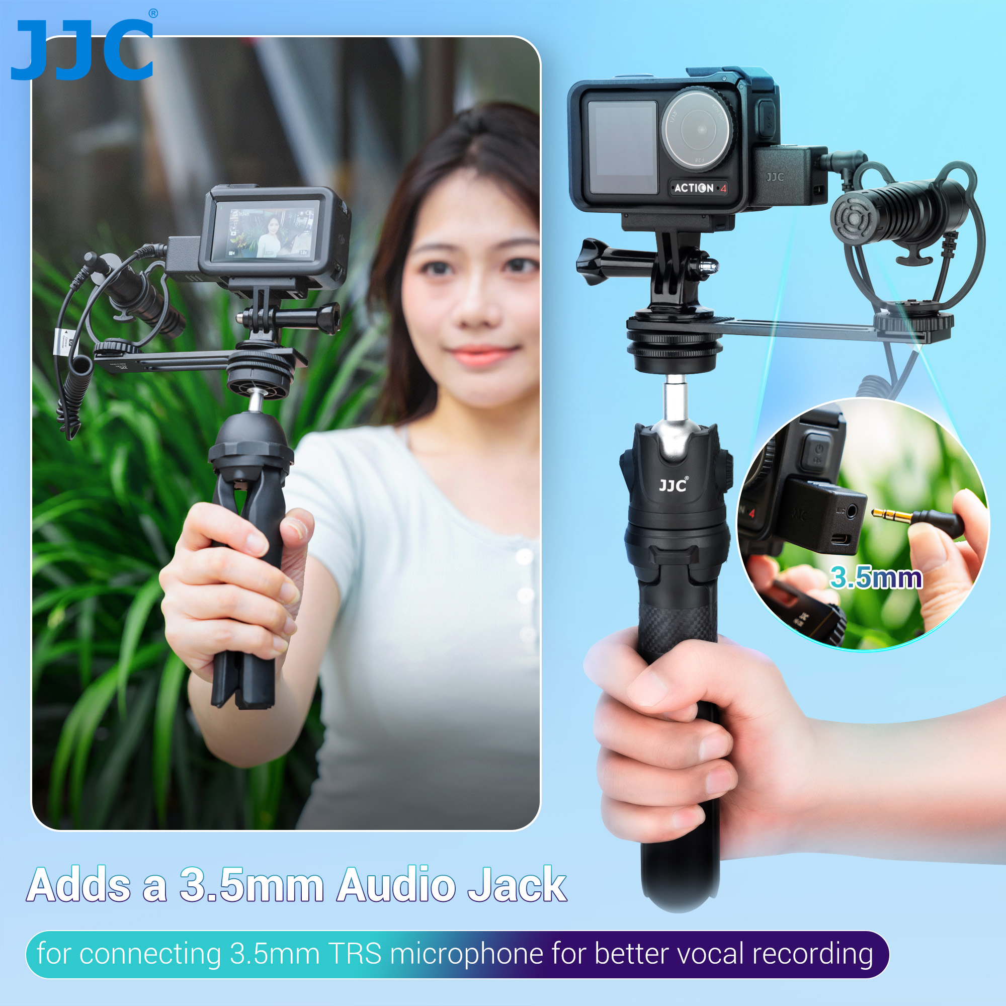 JJC 3.5mm Audio Adapter Only for DJI Osmo Action 4 Camera Microphone Type-C 3.5mm Audio Ports Mic Adapter for Vlooging Recording. 