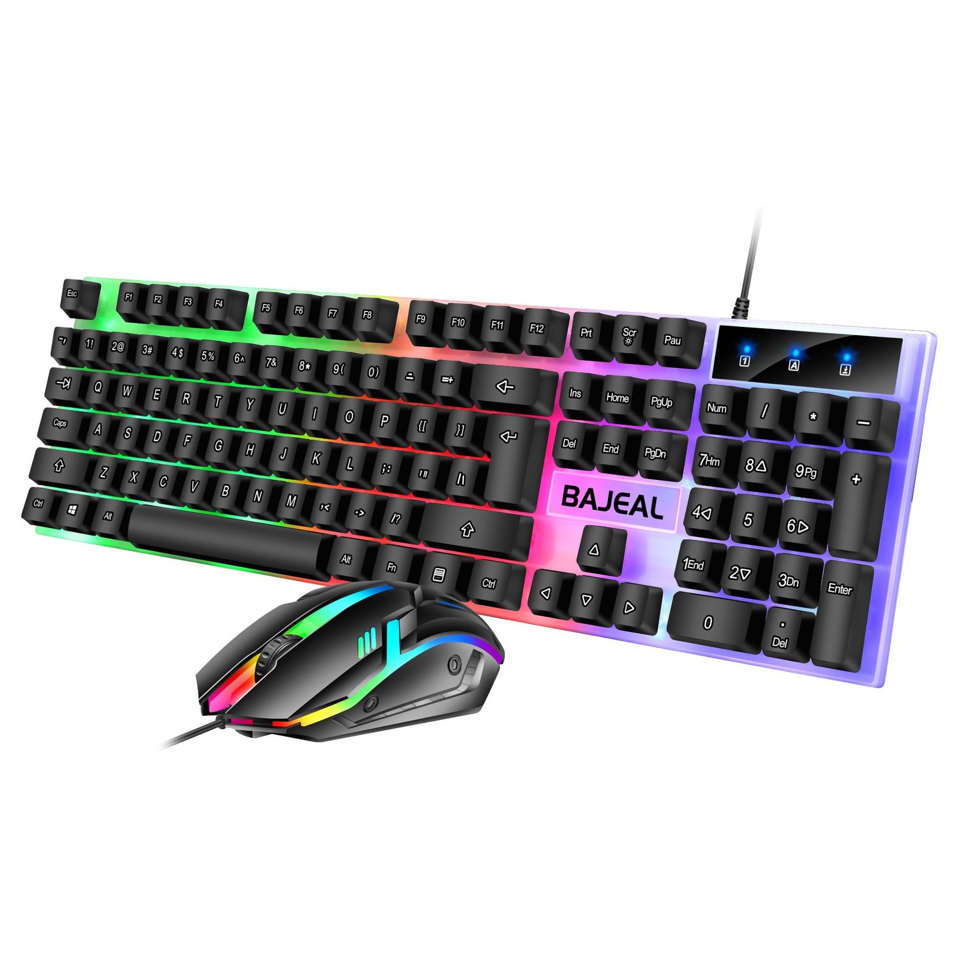 BAJEAL T350 Luminous USB Keyboard & Mouse SetComputer Gaming Mechanical Feel Floating Rainbow Backlight. 