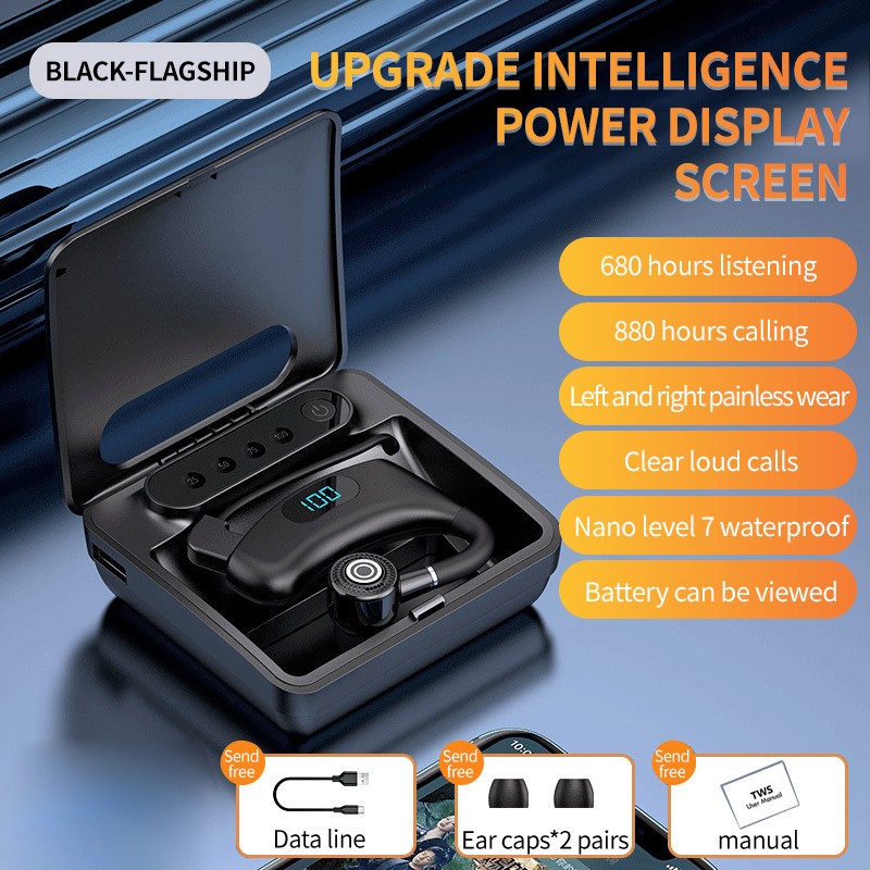 【FUPANG】New Bluetooth 5.2 Earphones Digital Display Single-ear CallCar Business Ultra-long Standby Earbuds Bluetooth Gaming Headphones with mic