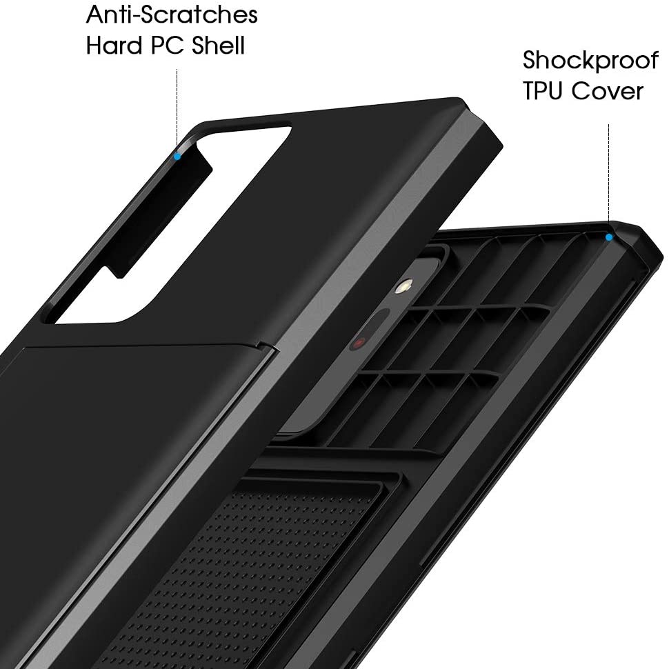 Wallet Case for Samsung Note 20 Ultra / Note 20 with Card Holder Shockproof Non-Slip Cover Dual Layer Anti-Scratch Hard PC Soft Rubber Case for Samsung Galaxy Note 20 Ultra 6.9 / Note 20 6.7. 